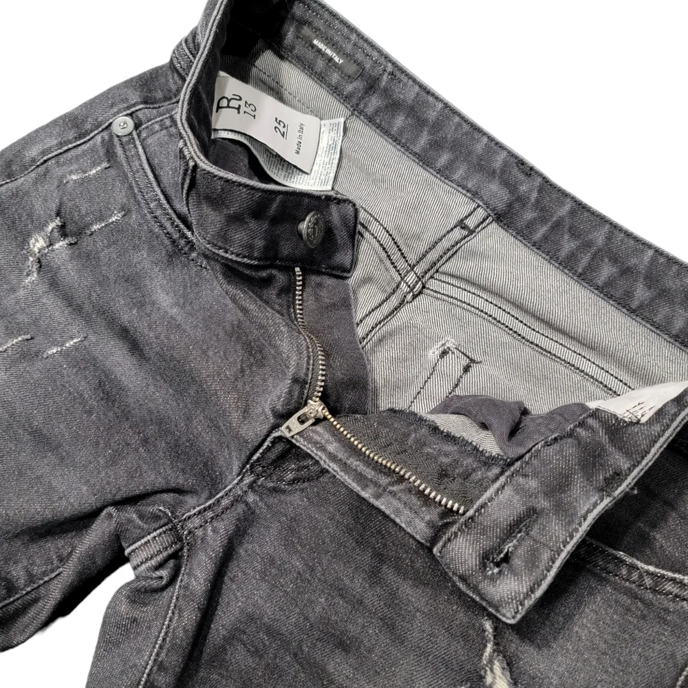 R13 Distressed Boy Skinny Ripped in Black Gray Medium Rise R13W0088 212 Jeans 25 - Picture 11 of 16